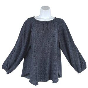 AYR Silk Blouse Top Womens Small Polka Dot Blue White Long Sleeve TP-3795